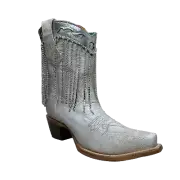 Corral Ladies White-Silver Overlay & Fringe Snip Toe Ankle Boots Z5250