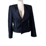 Tahari Jacket 16 Blue Chambray Hook Eye Closure Zipper Pocket Cropped Modern NWT