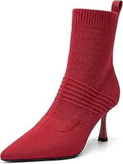 [NEWBELLA] Women's Minimalist Pointed Toe Stiletto Ankle Boots, Red, 11