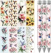 WADORN Hummingbird Flowers UV DTF Pen Wraps Transfer Sticker, 48 Sheets Birds Floral Waterproof HD Print UV DTF Pen Adhesive Decals Personalized DIY Rub on Transfer Decals for DIY Pencil Crafts Gift