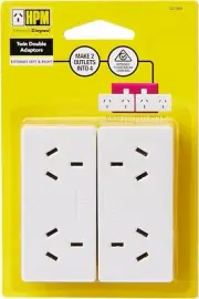 HPM D2/2WE Left and Right Extend 10A 2400W Double Adaptor 2-Pieces, White