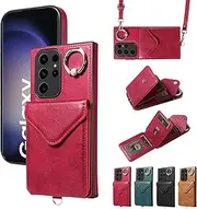 [Asuwish] Mobile Phone Case for Samsung Galaxy S23 Ultra 5G Case with Screen Protector Band Ring Stand Card Slot Foldable Wallet S23Ultra 23S S 23 23Ultra Mobile Phone Cases Protective Women's Phone