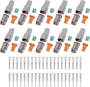 QCCAN 2 Pin Deutsch Connector 10 Kits, DT04-2P Waterproof Connector, 13A 14-18 AWG DT Series Connector, Solid Contacts Deutsch Automotive Connectors Kit for Car, Truck, Marine