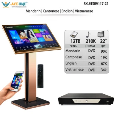 12TB HDD 210K Chinese Cantonese English Songs 22" Touch Screen Karaoke Machine