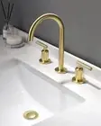 Brushed Gold Widespread Bathroom Faucet with 360° Swivel Spout & Easy Install