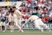 Australian batsman Michael Slater is run out for 1 run during- Old Cricket Photo