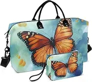 [ZRYSMY] Duffel Bag for Traveling, Brown Butterfly Watercolor Travel Bag Gym Bag, with Multiple Interior Pockets Shoulder Weekender Bag for Women Men with Toiletry Bag 20.5L x 1.9W x 13.8H