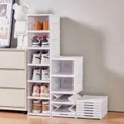 Drop Front Shoe Storage Box, No Assembly Stackable Shoe Organizer Storage Bin wi