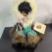 Vintage Lou’s Dolls. Native Alaskan Inuit Doll With Real Fur Hand Painted.