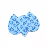 Imitation Leather Teardrop Pendants - Blue Floral - 4 Pieces - LP055