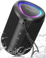 Portable Bluetooth Speaker with Lights, Powerful Crystal Clear Sound, Black