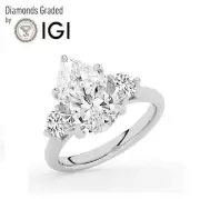 Pear Solitaire Labgrown Diamond Trilogy Ring Platinum 3.60 Ct F VS1