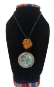 Peruvian Necklace Woven in Macrame Thread and Jade Natural Stone