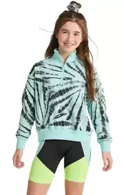 Justice Girls Sweatshirt Aqua Black 7/8 Pullover Quarter Zip Logo Collection X