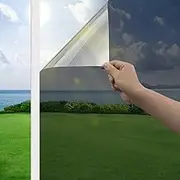 H HOME-MART One Way Mirror Window Film Daytime Privacy, Sun Blocking Heat Control Anti UV Reflective Film Window Tint for Home Office Living Room, 17.3 x 78.7 inches (Black Silver)