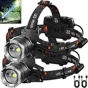 LED Rechargeable Headlamp, 900000 Lumens Super Bright Head Lamp with 5 Modes, 90°Adjustable, USB Rechargeable, Waterproof LED Headlamps for Adults Camping, Hiking, Climbing (2 Pack)