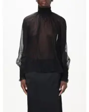 Dolce & Gabbana Sheer High Neck Long Sleeve Blouse Women Black Tops