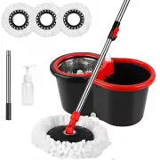 360° Rotating Head Easy Spin Dry Floor Mop Bucket + 3x Head Microfiber Spinning