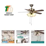 42 Inch Indoor Ceiling Fan with Pull-chain and Three LED Light Bulbs Base, Tr...