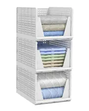 Sorbus Set of 3 Large Foldable Open-Front Stackable Plastic Baskets