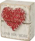 Rustic Wooden White Art Box Sign with Red hand-String 3.5 x 4 In Love You More