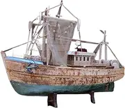 Simulation Sailing Boat Model Decoration Refined Version Desktop Engraving 45CM Solid Wood Hand-Made Old Craft Boat Mottled Small Fishing Boat