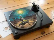 Meditating Skeleton Felt Record Player Turntable Slipmat Mat, Occult Magic Skull