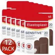 12 x Elastoplast Sensitive Dark Skin Tone 20 Pack Adhesive Strip Wound Dressings