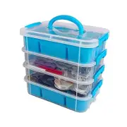 Stackable Storage Container with 2 Trays - - Craft Storage/Craft Blue
