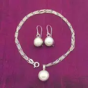 Sterling Silver Pearl Earring/ Necklace set/ Handcrafted by Sassi LaMuth Jewelry