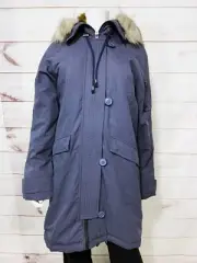 Asos Womens Hooded Coat Size 8 Gray Faux Fur Lined Full Zip Pockets Long Sleeve