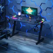 120cm Advwin Z Shape Gaming Desk RGB LED Carbon Fiber Racing Table Desktop Computer Workstation