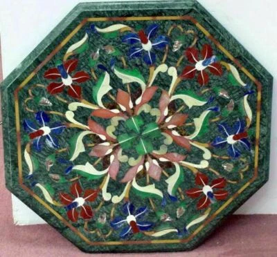 12" green marble coffee center table top inlay malachite pietra dura decor a35