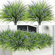 24 Bundles Artificial Plants Outdoor Fake Monkey Grass with Flowers for Pot UV Resistant Garden Decor for Window Garden Patio Hanging Planter Pathway Front Porch (24, Purple)