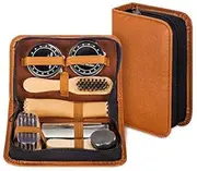 [make it funwan] Shoe Shine Kit with PU Leather Sleek Elegant Case, 7-Piece Travel Shoe Shine Brush kit, Yellow, 8pc shoe care