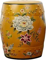 Ceramic Drum Table Decorative Garden stools, Decorative Ceramic Garden Stool, Glazed Hollow Hand-Painted Flower and Bird Shoe Changing Stool Drum Stool, Suitable for Outdoor Garden, Living Room,(Yell