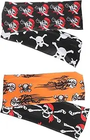 [WOONEKY] Halloween Skull Headband Set 4pcs Stylish Wide Wraps Elastic for Party