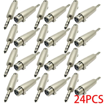24Pcs 3-Pin XLR Female to 6.35mm 1/4" Stereo Male Audio Adapter Mic Microphone