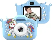 X10S Kids Camera for Photography and Gaming Multifunctional Leather Case with Card Reader and 32GB Memory Card Blue