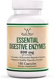 Digestive Enzymes - 800mg Blend of All 10 Most Essential Digestive and Pancreatic Enzymes (Amylase, Lipase, Bromelain, Lactase, Papain, Protease, Cellulase, Maltase, Invertase) by Double Wood