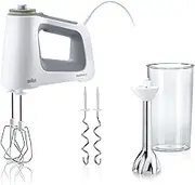 Braun MultiMix 5 HM 5107 Hand Mixer with Continuous Speed Control, Includes Whisk, Dough Hook, Purée Stick and 600 ml Mixing and Measuring Cup, 750 Watt, White