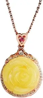 [KONGKNUANK] Necklaces For Women Jade pendant S925 Silver Gold-Plated Natural Beeswax Pendant with Chicken Oil Yellow Flowers Jade Necklace Pendant for Women Yoga Jade Neaklaces Genuine Jade Pendant for Women