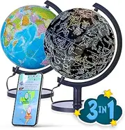 SJ Smart Globe with Interactive APP & LED Illuminated Constellations at Night, DIY, Easy to Assemble, Educational Content for Kids, USB Cord Included, US-Patented STEM Toy, 10" World Globe