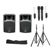 E-Lektron JAD-30Q 2X12" inch Karaoke Set 1600W Powered Bluetooth TWS Speakers 2 UHF Microphones Stands