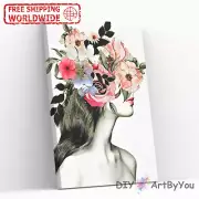 Paint By Numbers Kit Woman Flowers Home Beginner DIY Painting Decor Oil Adult