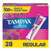 Tampax Radiant Tampons Regular Absorbency Unscented 28 Count