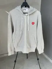 COMME DES GARCONS PLAY x Invader Pixel Heart Embroidered Gray Full Zip Hoodie