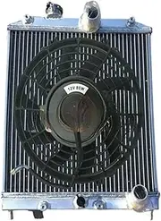 3 Row 52mm Aluminum Radiator+Fan，Compatible With Civic CRX Del Sol EK4/EK9 EG6/EG9 EM1 D15/D16 B16/B18 VTEC 1992-2000 32MM PIPE