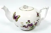 GRACIE'S WHITE,PURPLE,GREEN,GOLD BUTTERFLY,FLORAL,PORCELAIN COFFEE,TEAPOT-4 CUP