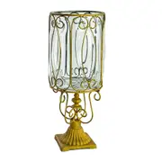 SOGA European Clear Glass Cylinder Flower Vase Solid Base with Gold Metal Pattern